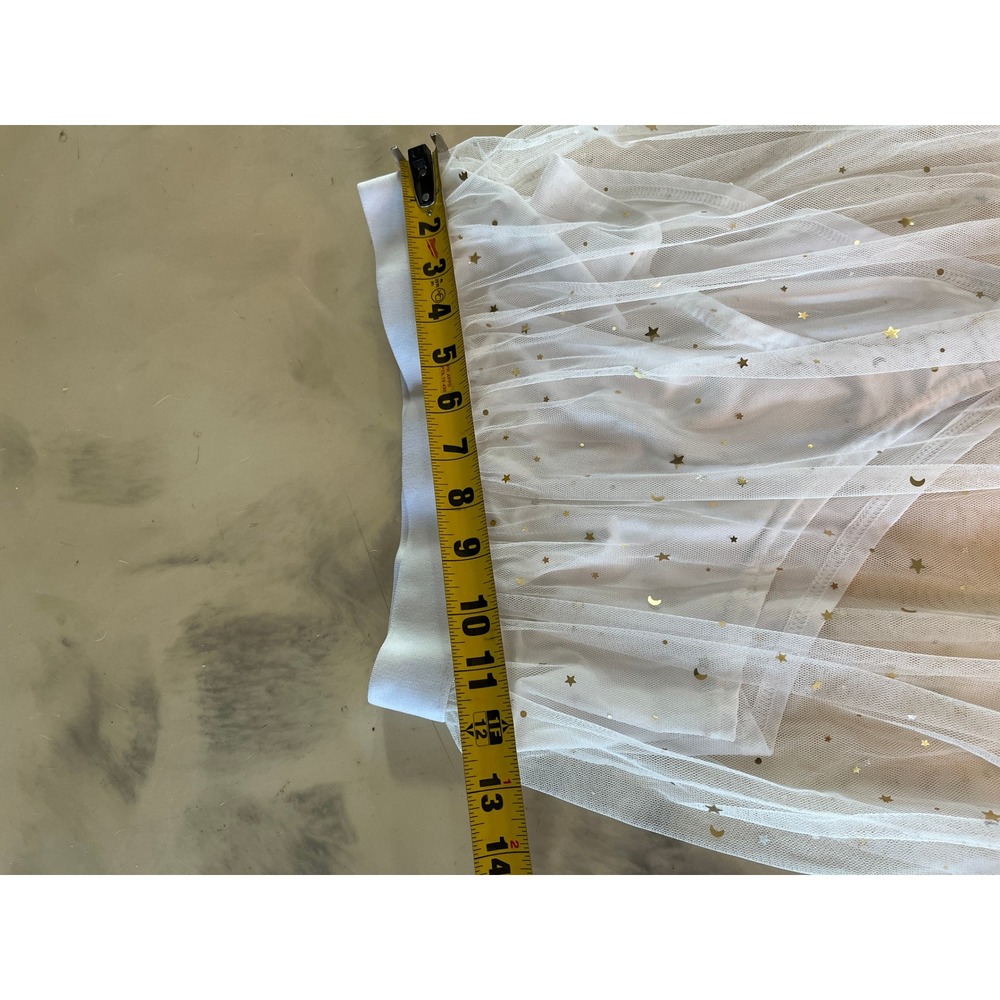 White Tulle Midi Skirt Gold Star Moon Sequin Celestial Boho Festival M - Picture 5 of 5
